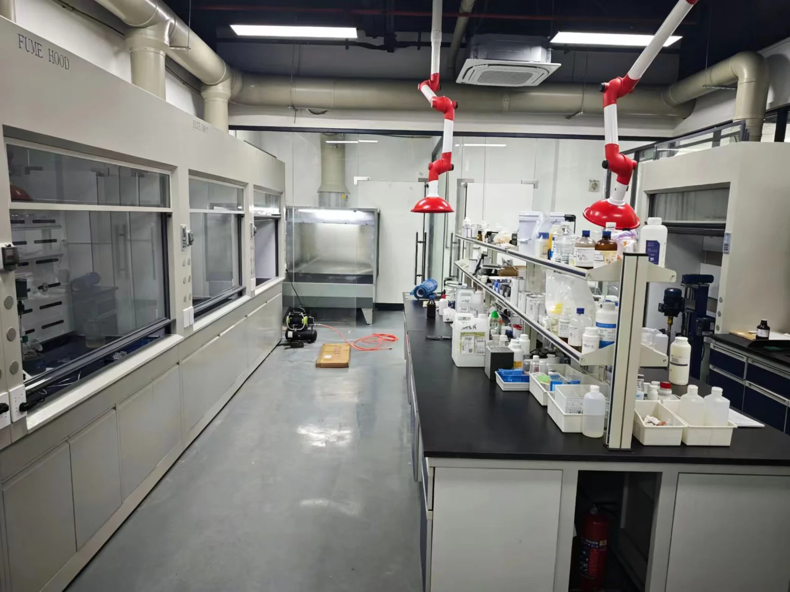 Laboratory benches, fume hoods and testing equipment